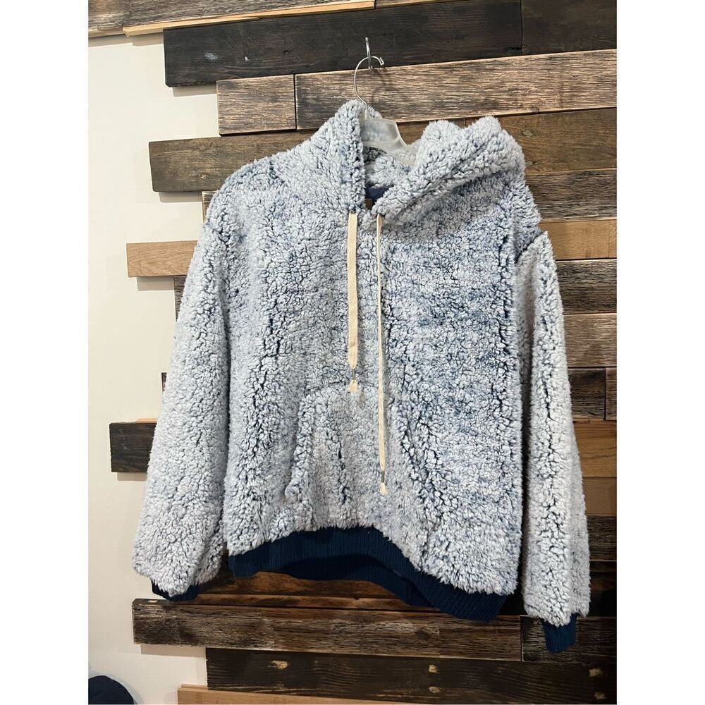 Pol Blue Teddy Sherpa Fleece Hoodie Sweatshirt Pullover Women's Sz L